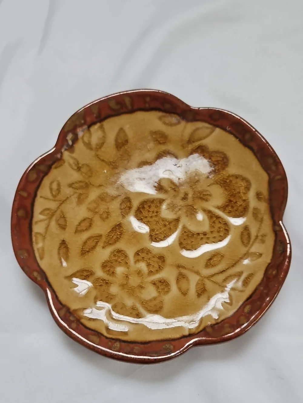 Pier 1 Imports Handcrafted Floral Stoneware Candle Holder - Brown Glaze